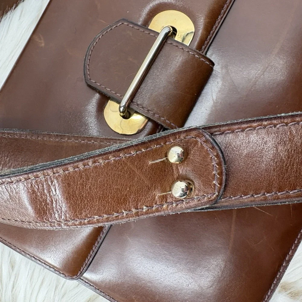 Antique Abercombie & Fitch Brown Leather Adjustable Strap Purse Safari Excellent